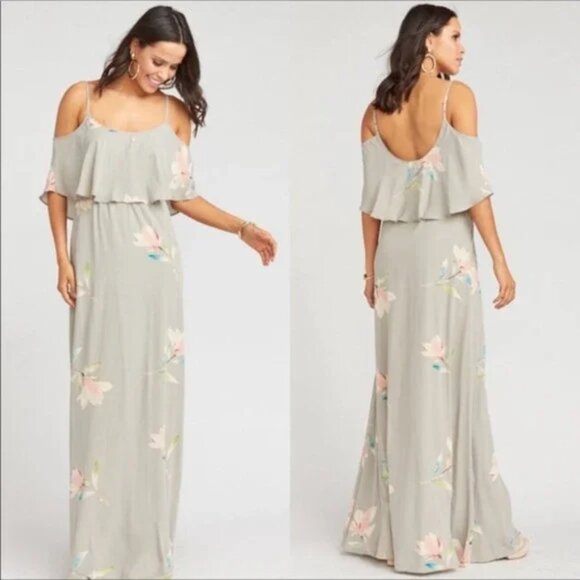 SHOW ME YOUR MUMU Gray Floral CAITLIN Cold Shoulder Maxi Dress XXL - Picture 1 of 8